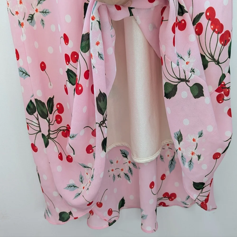 Vintage 90s Cherry Print Pink Maxi Dress - Picture 9 of 11